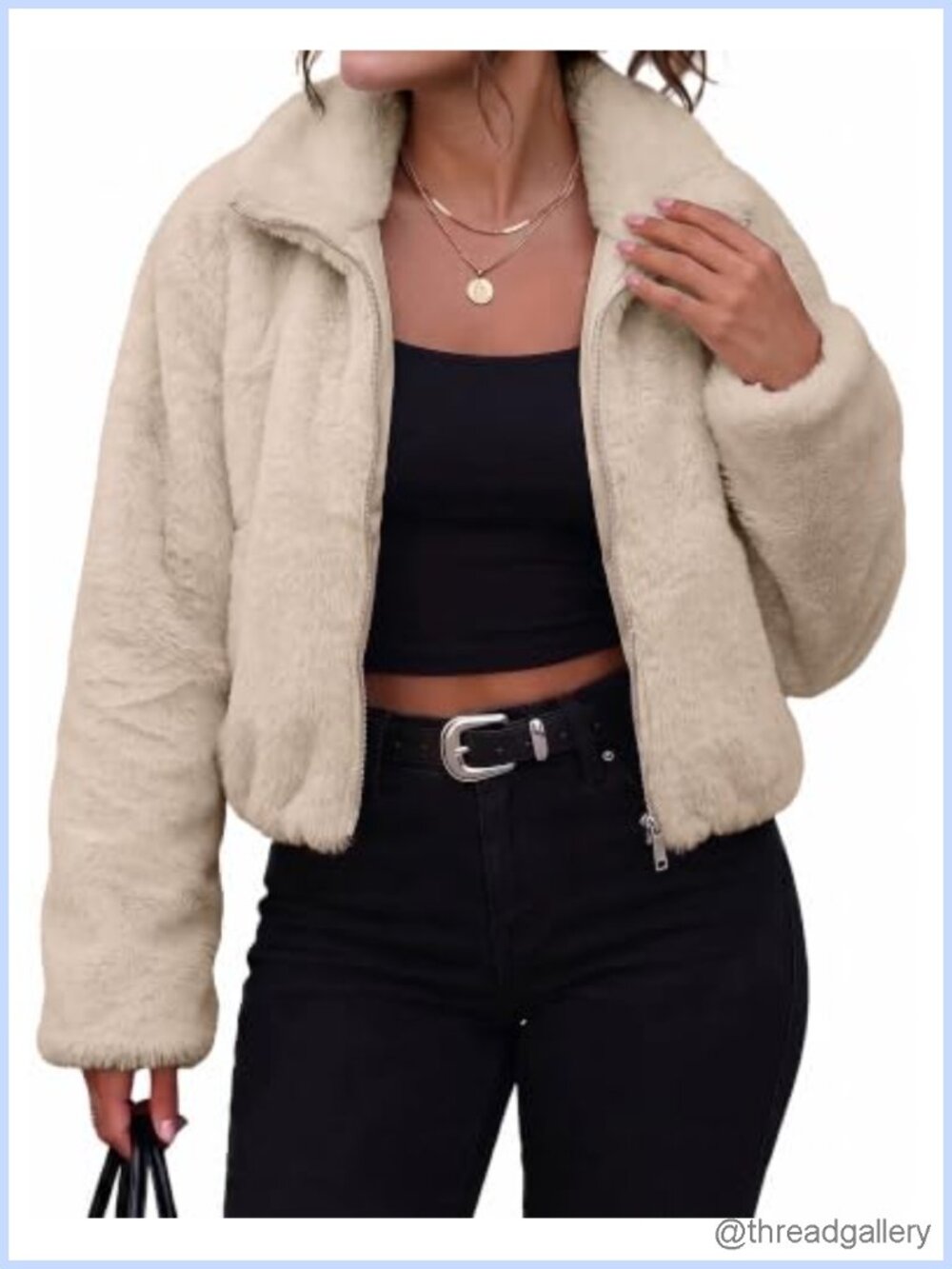 Faux Fur Cropped Jacket Full Zip Lapel Collar Fuzzy Winter Coat